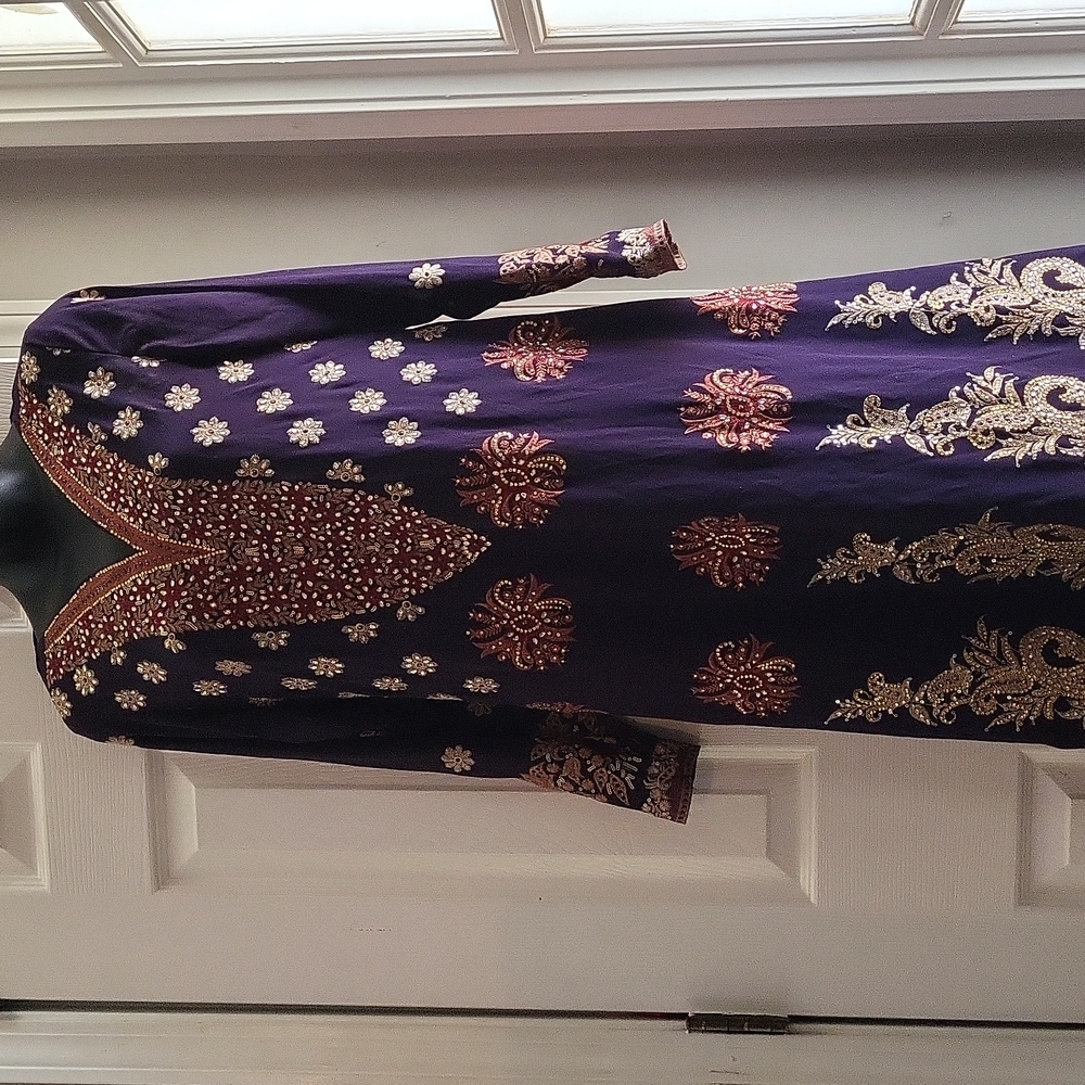 Pakistani embroidered women's dress multicolor jewels caftan robe size S